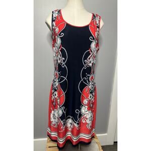Mlle Gabrielle Sleeveless Floral Print Shift Dress Navy Coral White Size L